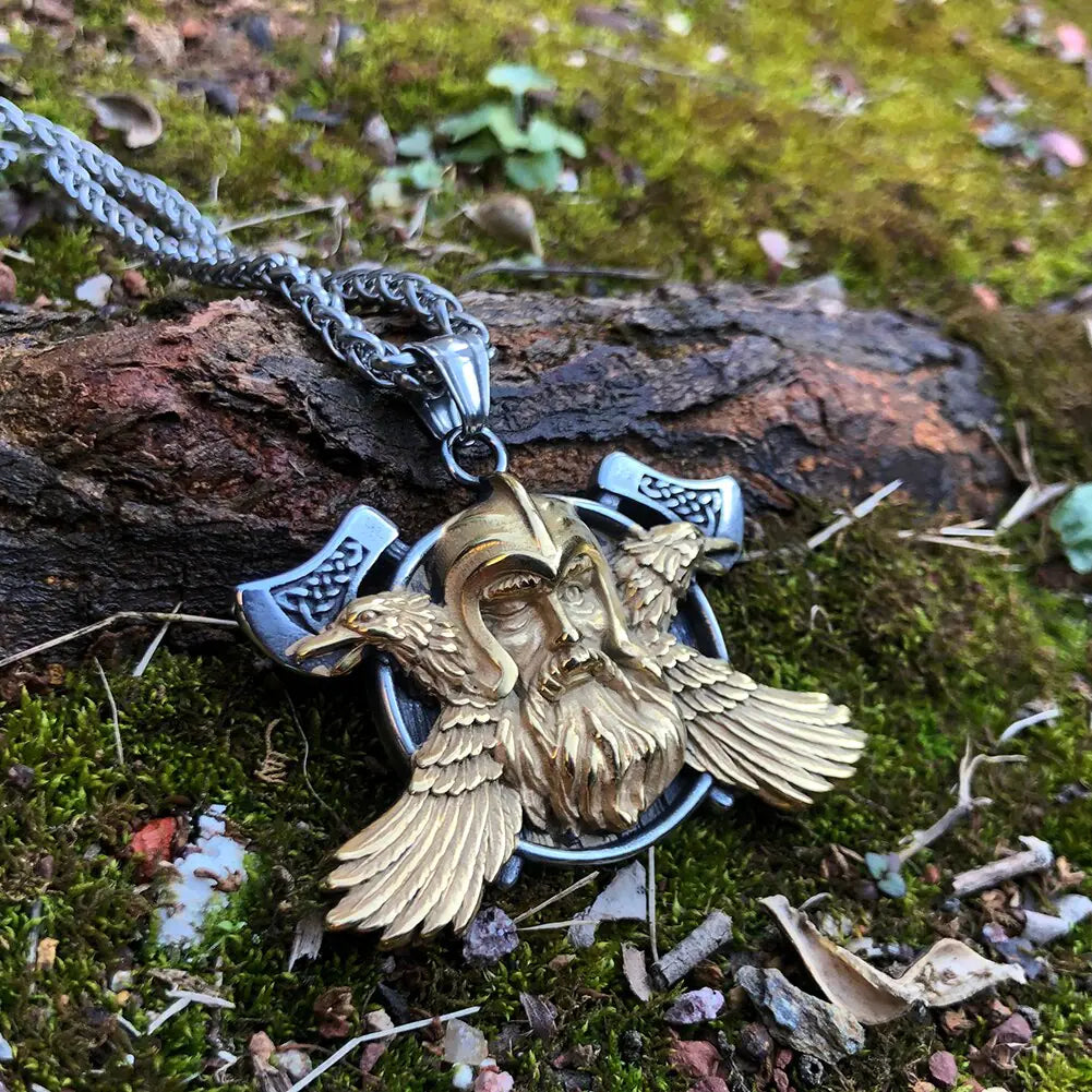 Odin Viking Raven Axe Necklace