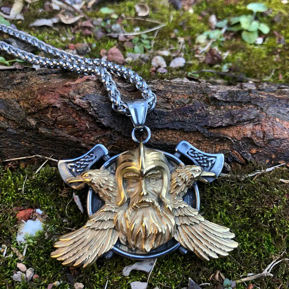 Odin Viking Raven Axe Necklace