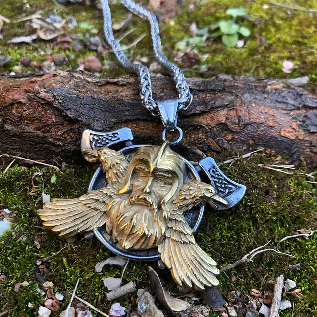 Odin Viking Raven Axe Necklace