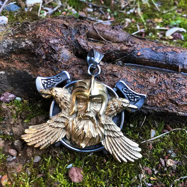 Odin Viking Raven Axe Necklace