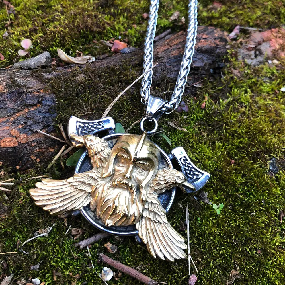 Odin Viking Raven Axe Necklace